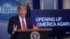 U.S. -- U.S. President Donald Trump answers questions about his administration's plans for "Opening Up America Again" during the daily coronavirus task force briefing at the White House in Washington, April 16, 2020